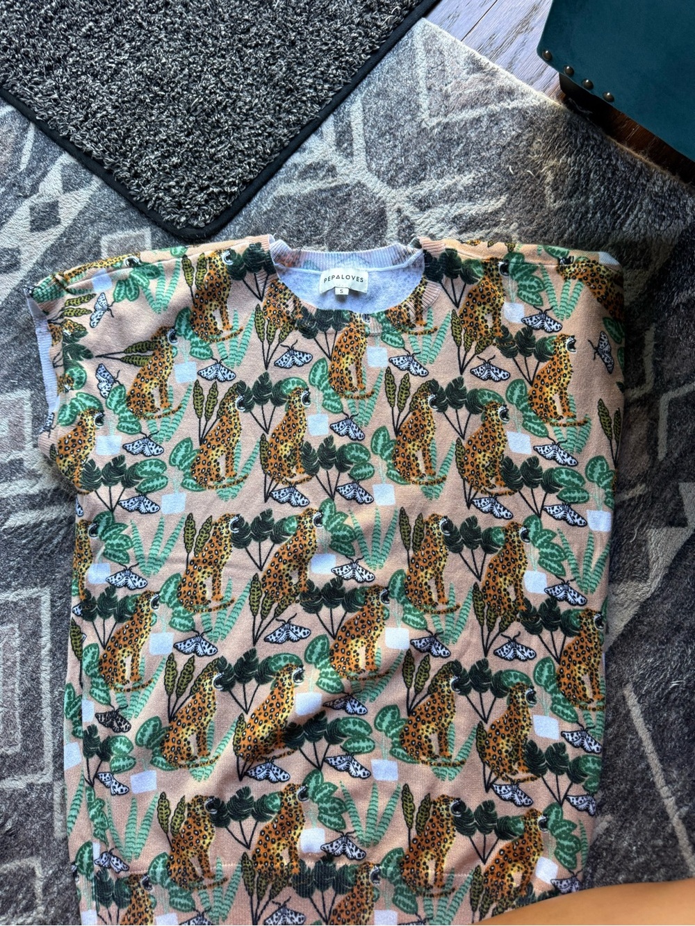 Mini Rodini Beige Leopard Print Top - Green Accents